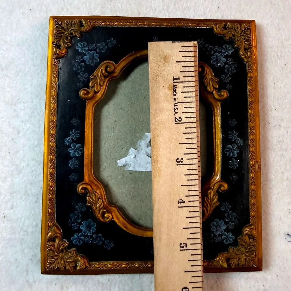 Vintage Ornate Gold Navy Floral Picture Frame Hollywood Regency French Decor